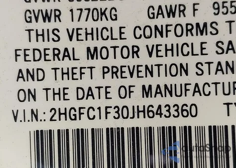 2018 Honda Civic Ex-T from USA, damaged, VIN 2HGFC1F30JH643360